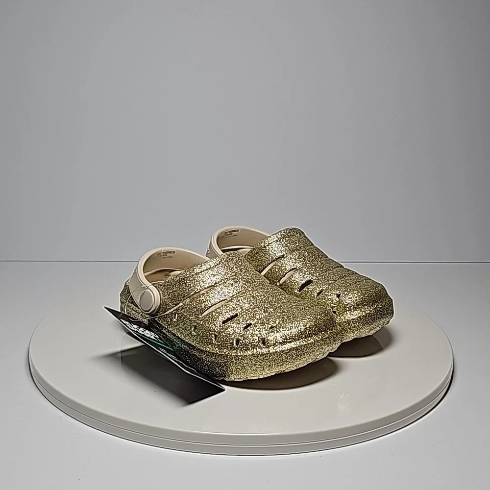 Rugged Shark Gold Glitter Clogs Toddler 7/8 NWT Lightweight Slip On Play Shoes